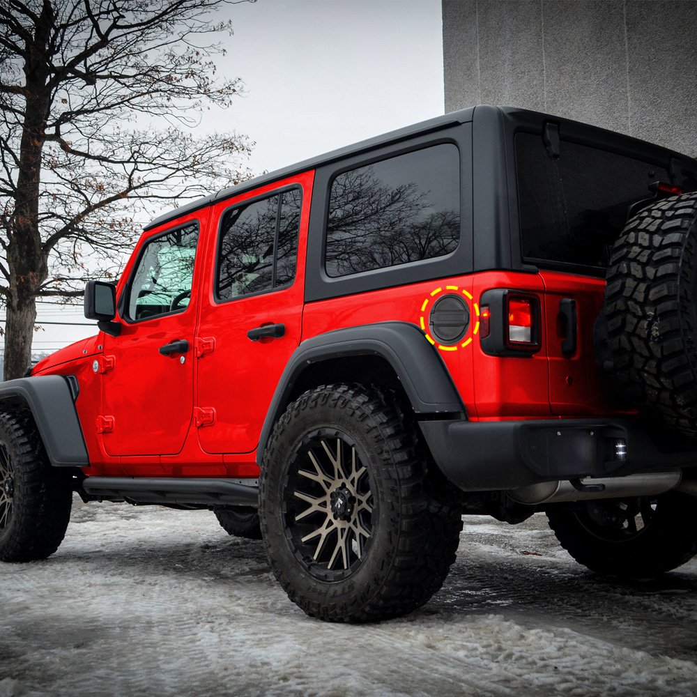 JeCar lifestyle offroad rear profile enhancing Wrangler's rugged visual appeal