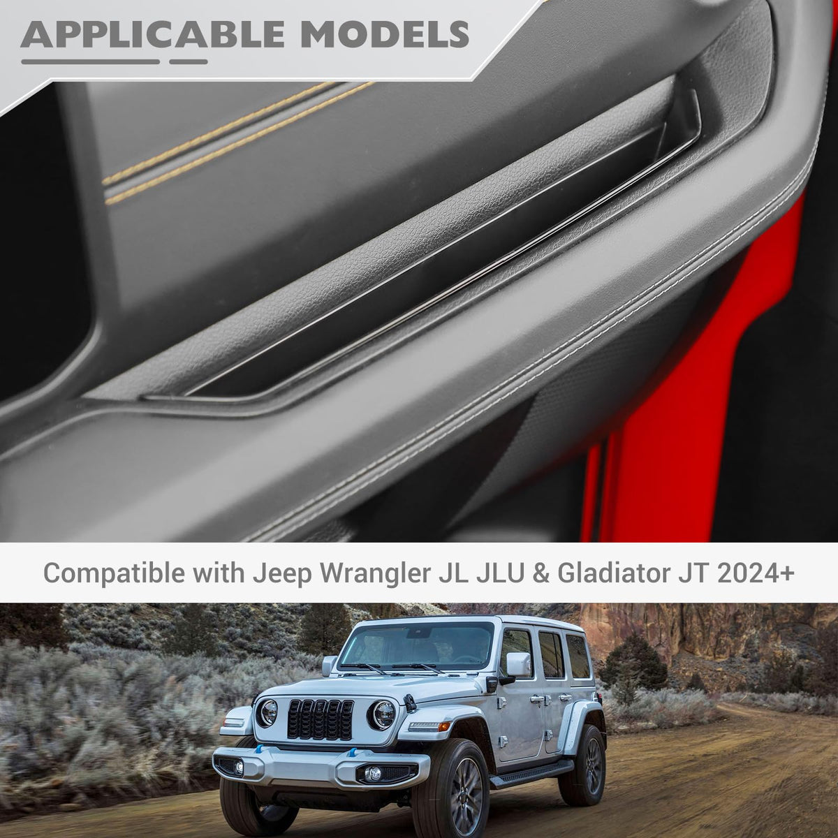 JeCar lifestyle shot in Jeep cabin for clutter-free riding comfort