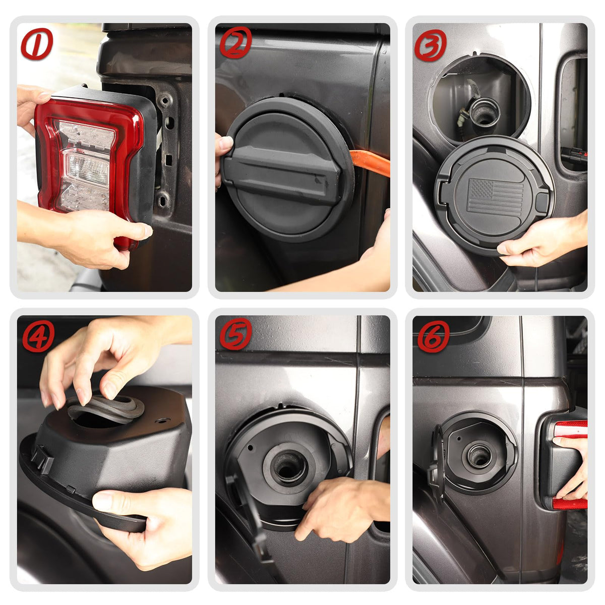 JeCar packaging with included gas cap cover illustrating ready-to-install benefit