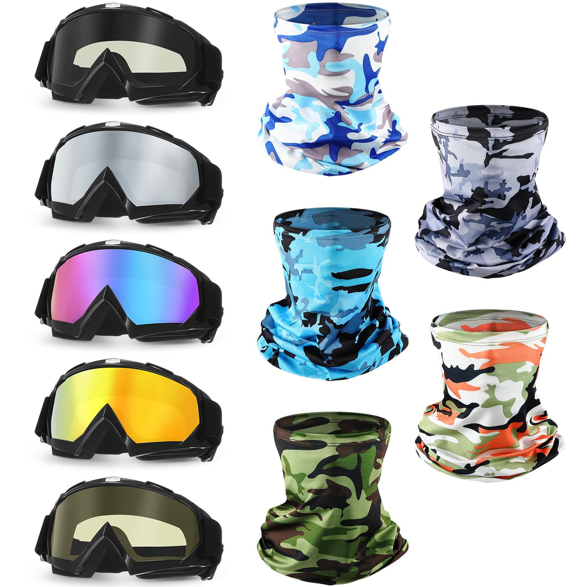 Jecery front packaging camo set showing goggles and masks, clear protective kit