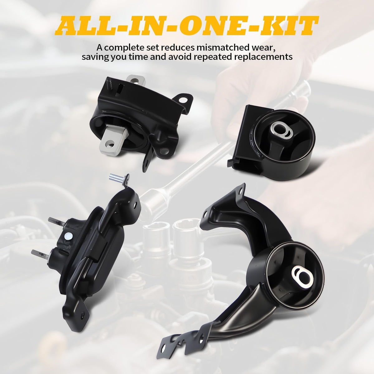 Jecoupoon front engine mount installed under hood reducing engine movement and noise