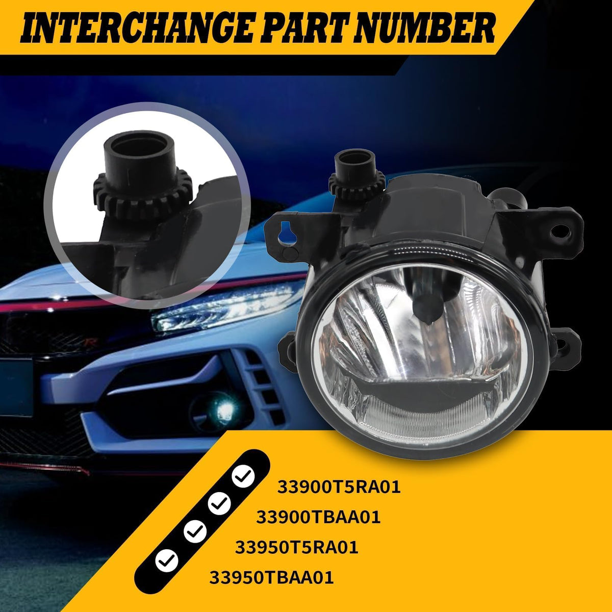 Jecoupoon fog lamp beside ruler showing size and fitment assurance benefit