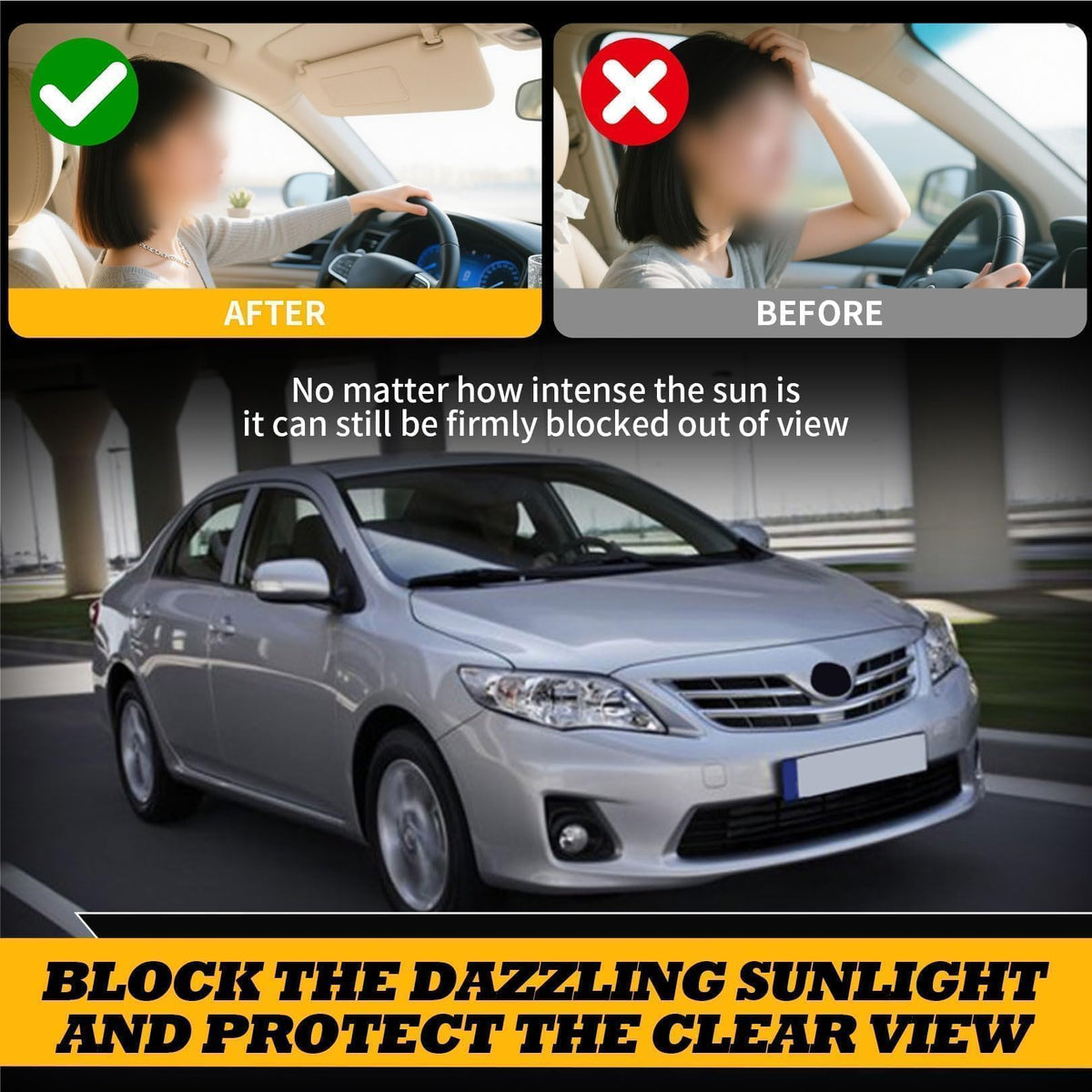 Jecoupoon visor in driving scene showing improved sun protection