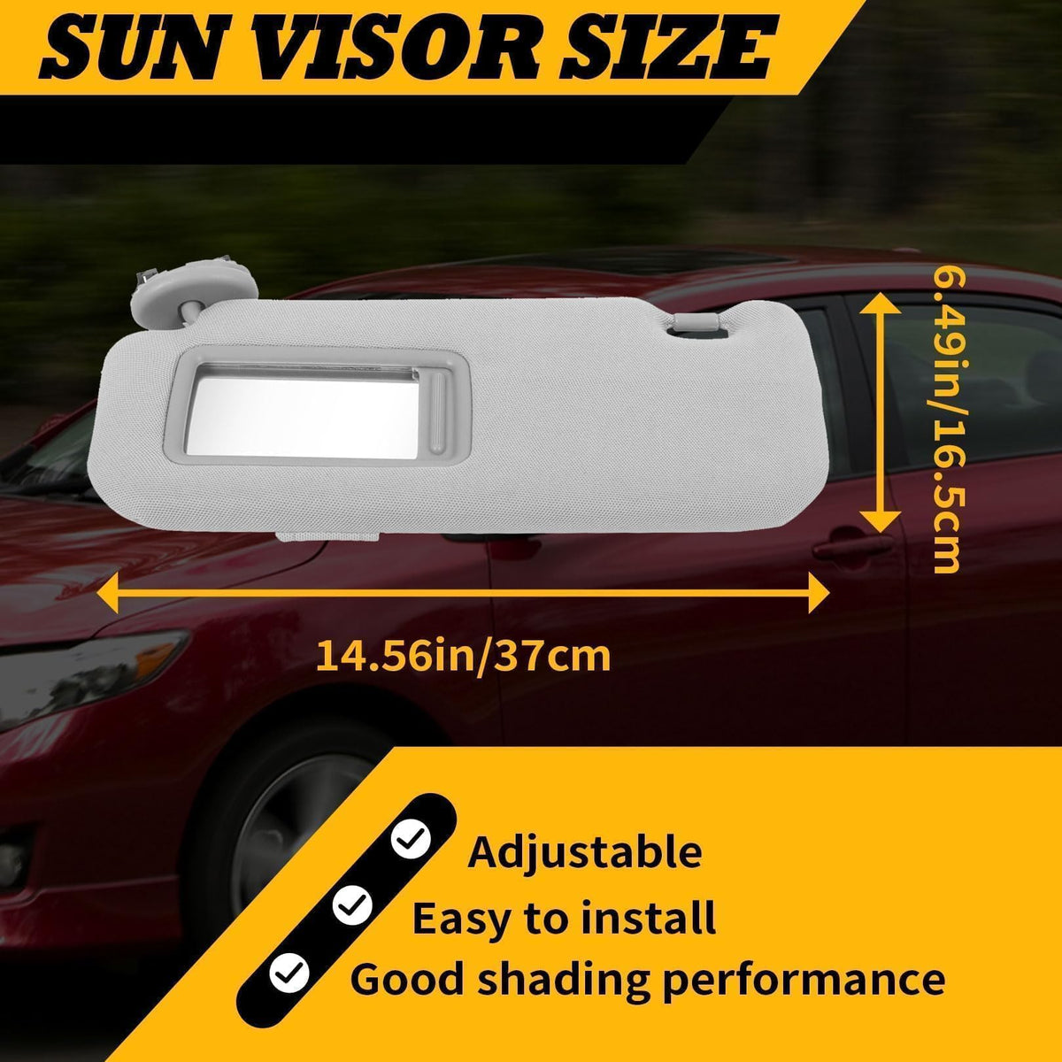 Jecoupoon visor installed in Corolla cabin demonstrating factory match