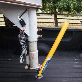 Jeffers front view of bright yellow hitch guide showing high visibility benefit