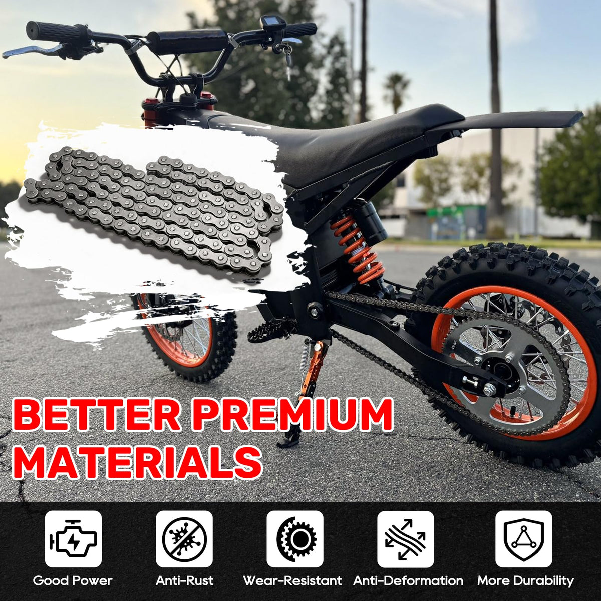 Jerbor chain mounted on sprocket in motion demonstrating smooth power transfer