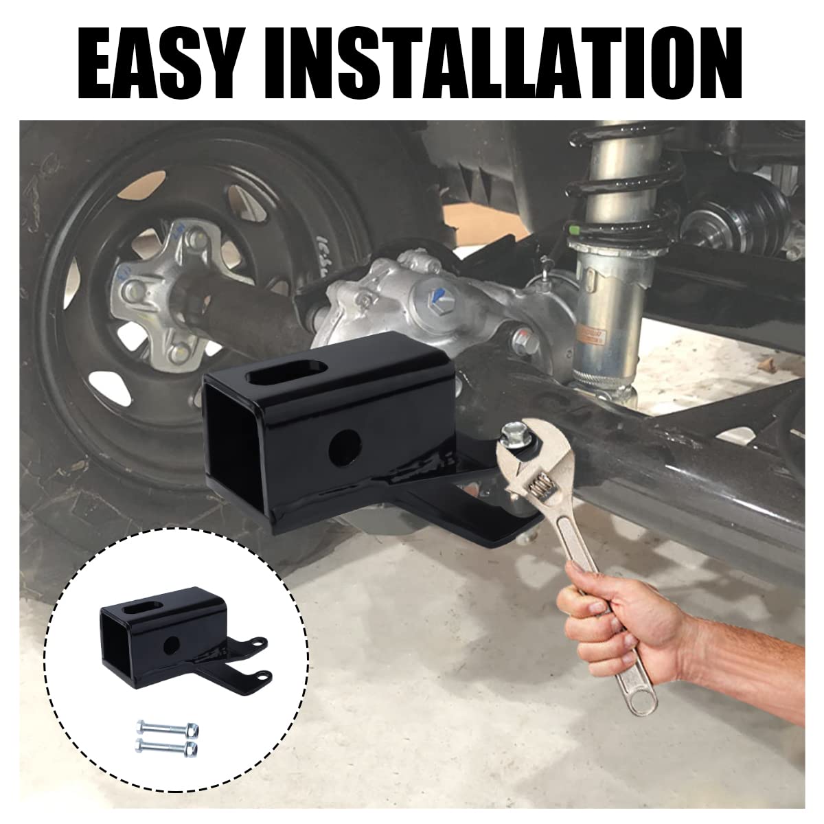 JERBOR packaged hitch with install screws showing protective packing and included hardware benefit