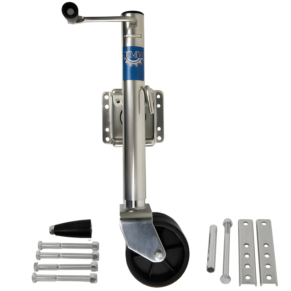 Jeremywell front view of jack showing dual wheels and sturdy frame for stable towing