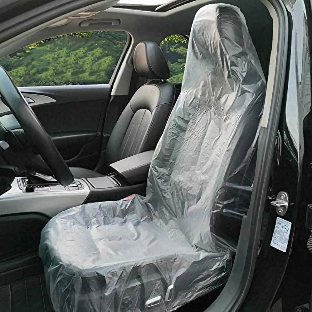 JESUNK front pack image showing 200 clear seat covers for bulk convenience