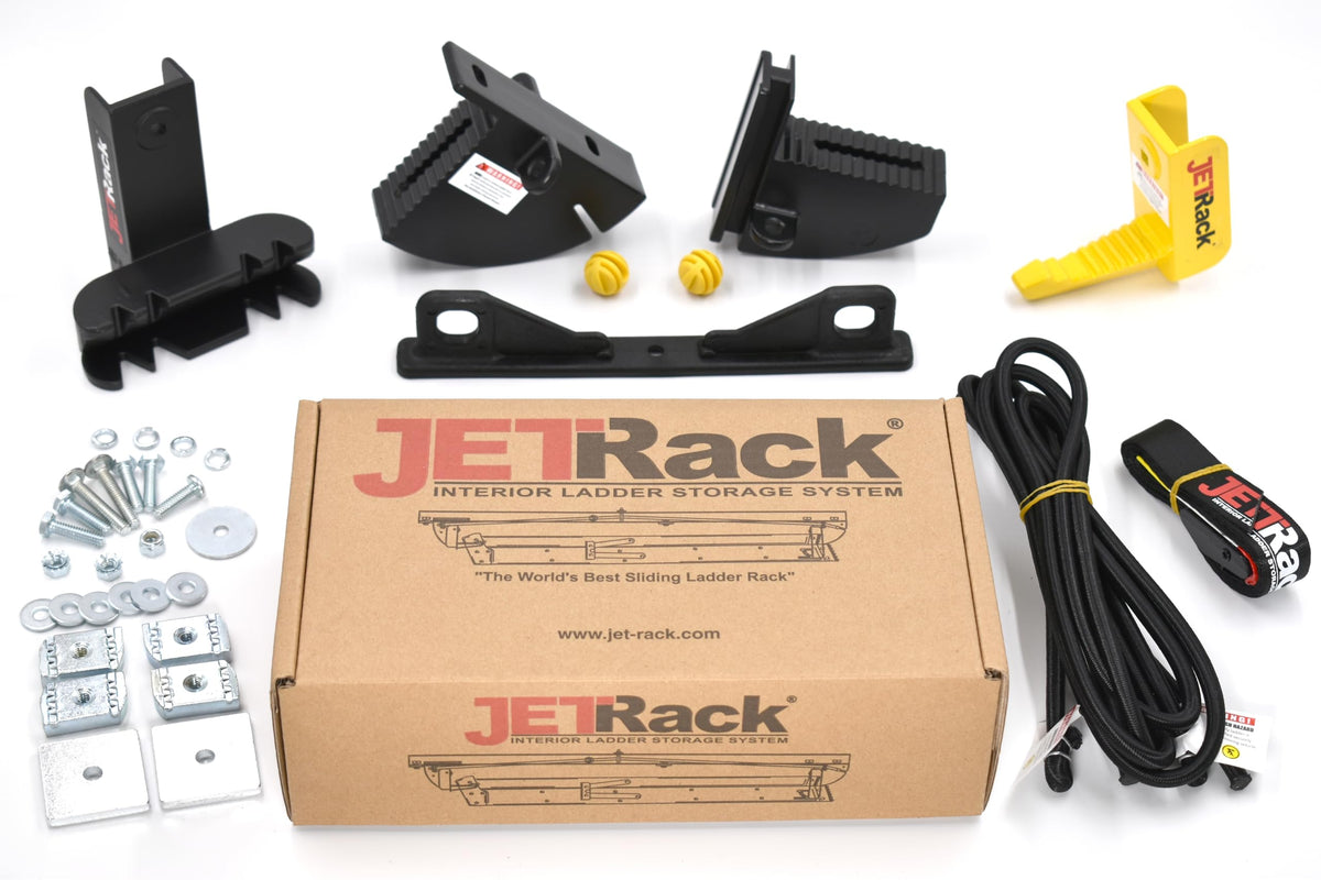 JET Rack front packaging showing compact kit and components for easy transport