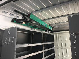 JET Rack scale comparison in van interior showing fit for standard ladders and clearance