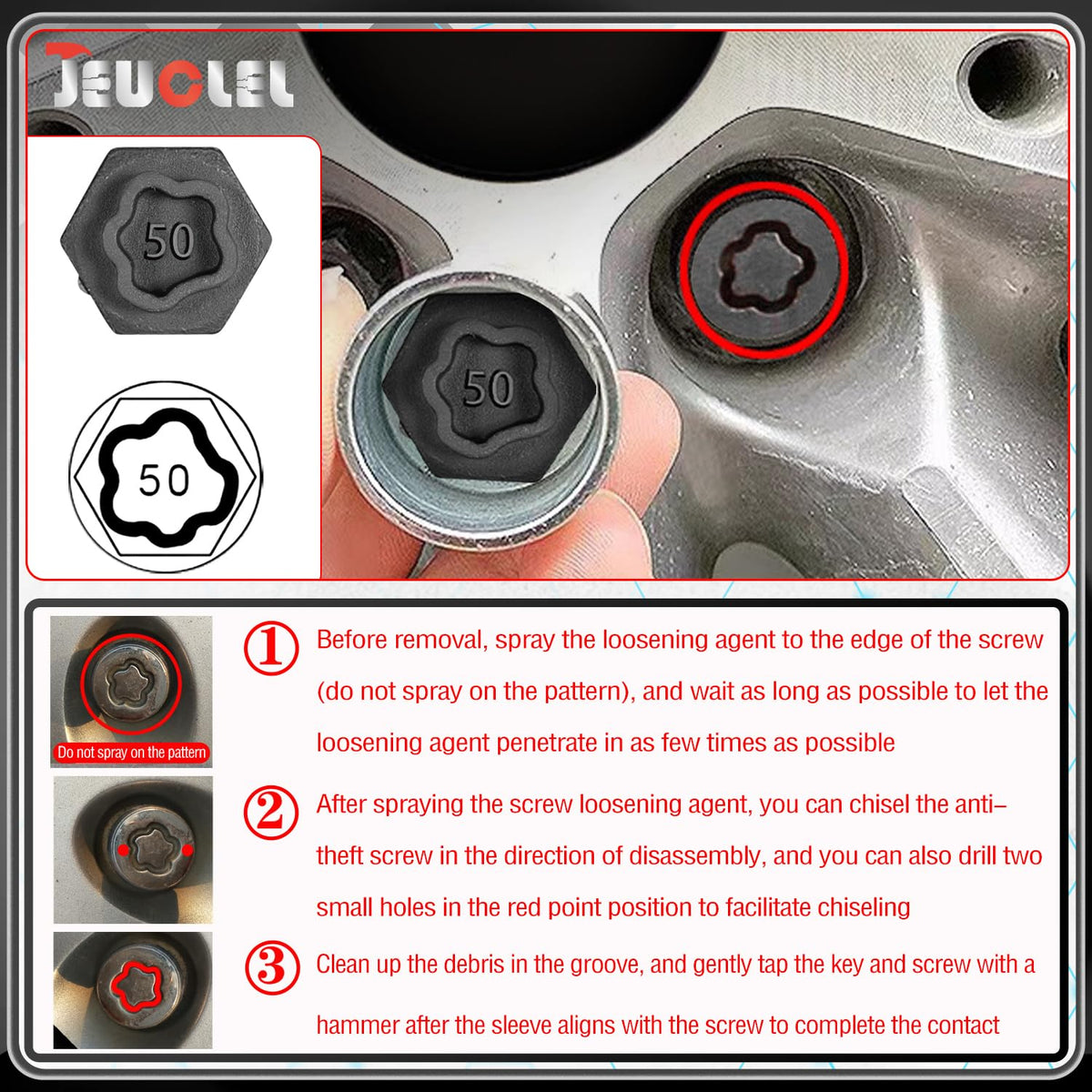JEUCLEL adapter and punch closeup illustrating secure swapping and easy use