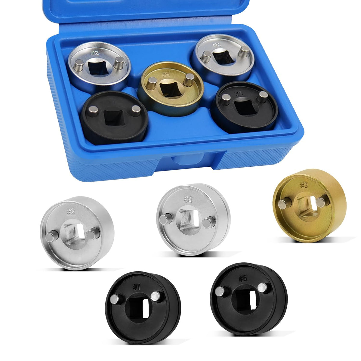 JEUCLEL front packaging showing full five‑piece camshaft adjuster set for clear identification and quick selection