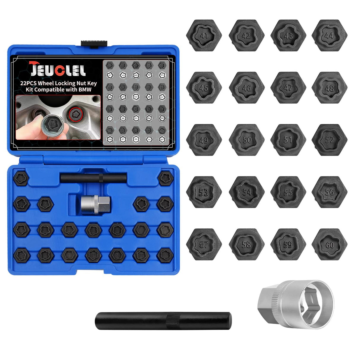 JEUCLEL front packaging showing full 22PCS kit and organized case for quick access