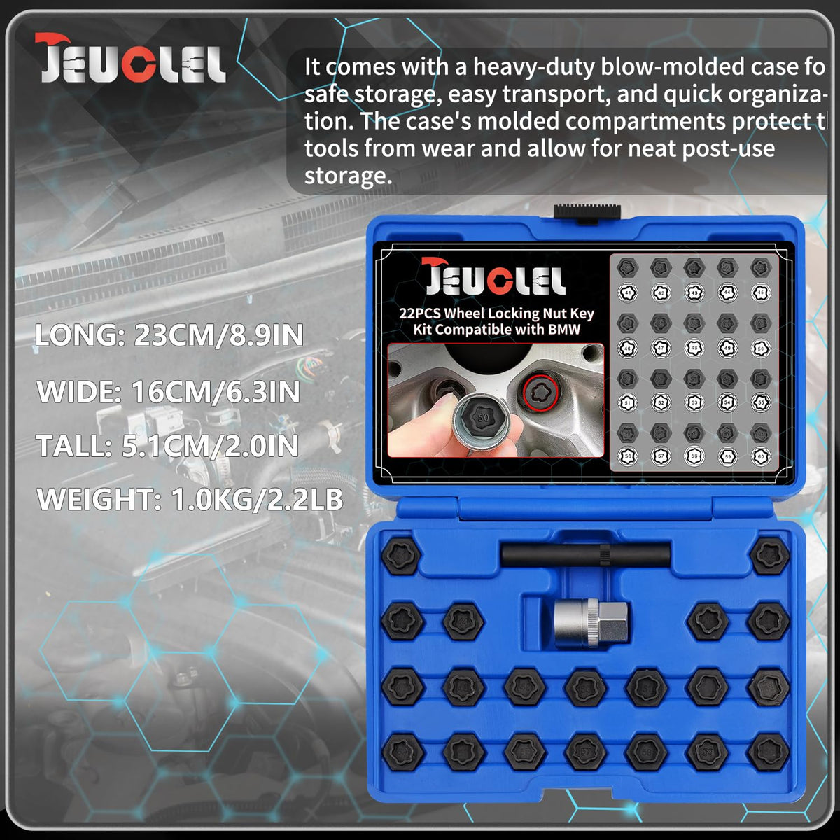 JEUCLEL kit staged in a garage setting showing professional readiness and organization