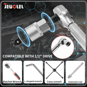 JEUCLEL kit next to a 1/2" ratchet showing scale and compatibility benefits