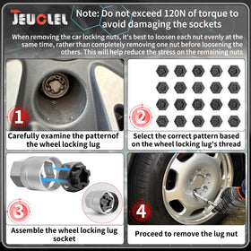 JEUCLEL socket seated on BMW wheel lock nut demonstrating correct engagement