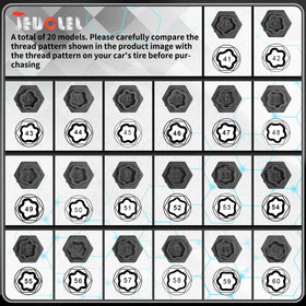 JEUCLEL close-up of 20 different sockets showing identifiable patterns and precise fit