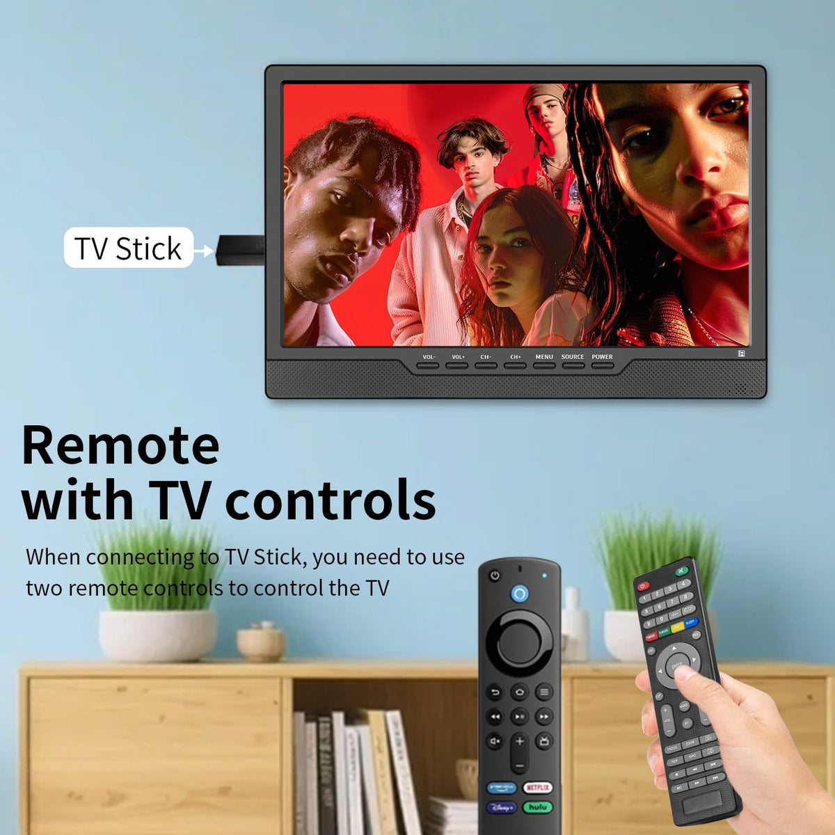 Jexiop TV connected to an HDMI game console showing easy plug-and-play entertainment
