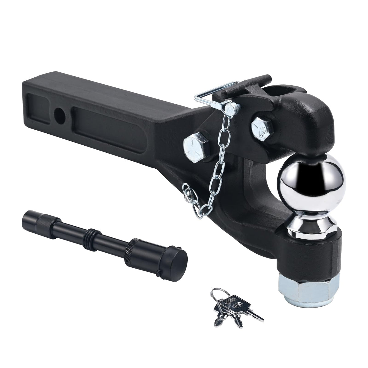 JEXTRA front view pintle hitch showing complete assembly and heavy-duty build benefit
