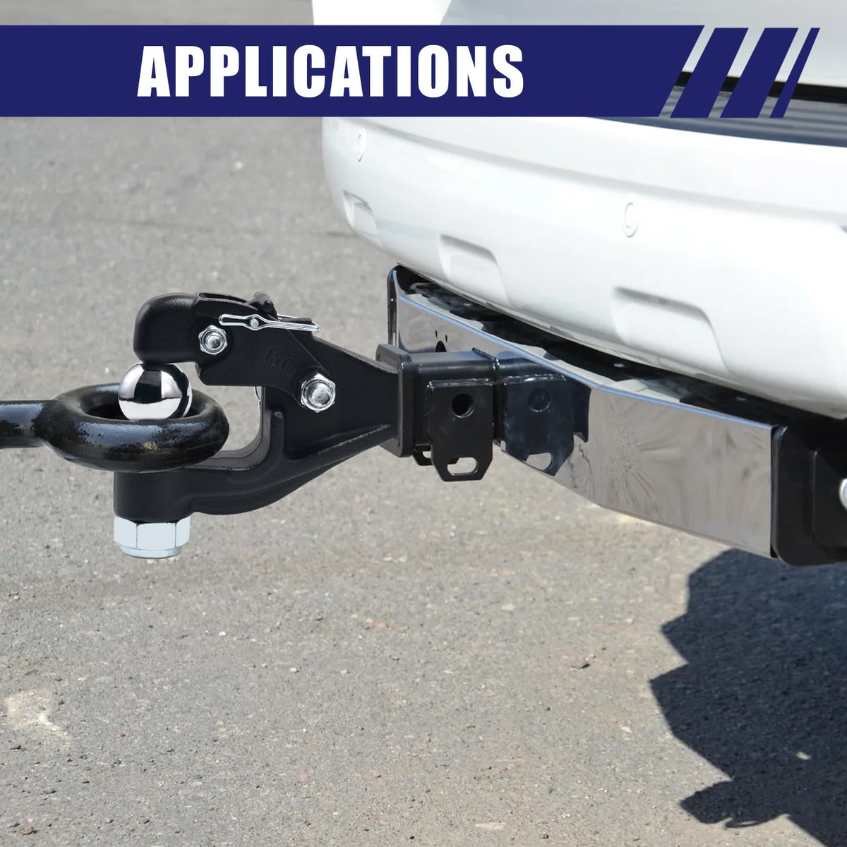 JEXTRA hitch on truck towing a trailer illustrating heavy-duty towing capability