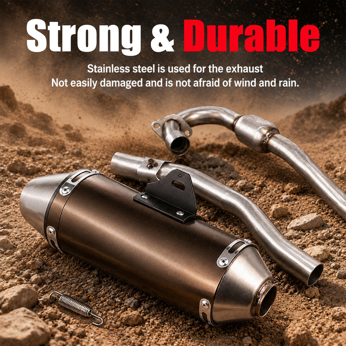 JFG RACING exhaust in hand scale comparison displays compact size and light weight benefit