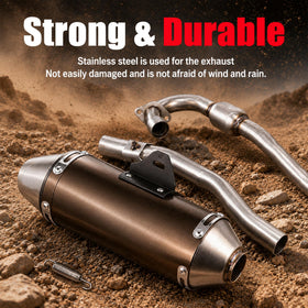 JFG RACING exhaust in hand scale comparison displays compact size and light weight benefit