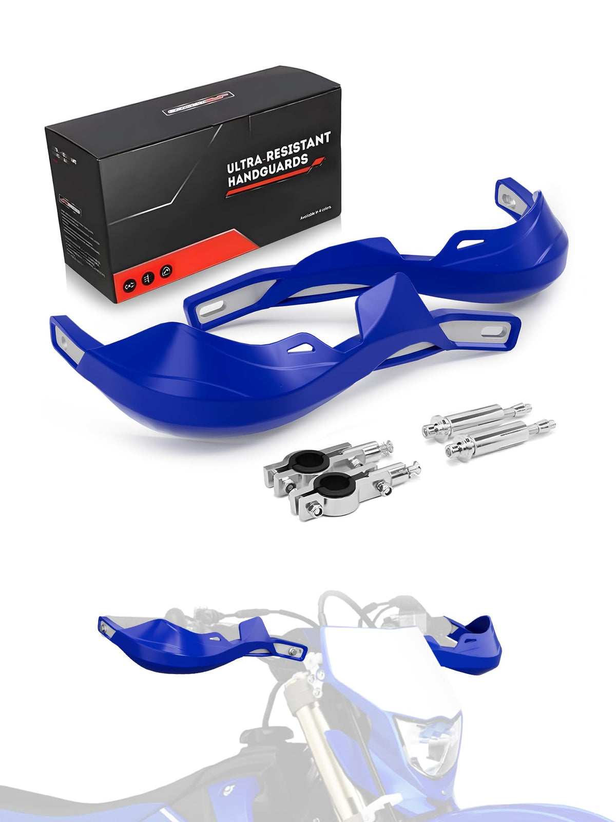 JFG RACING front view showing complete handguard set and mounting kit benefits