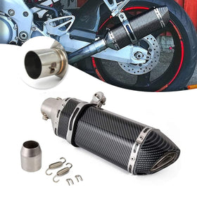 JFG RACING front view of muffler showing inlet and outlet for easy fitment