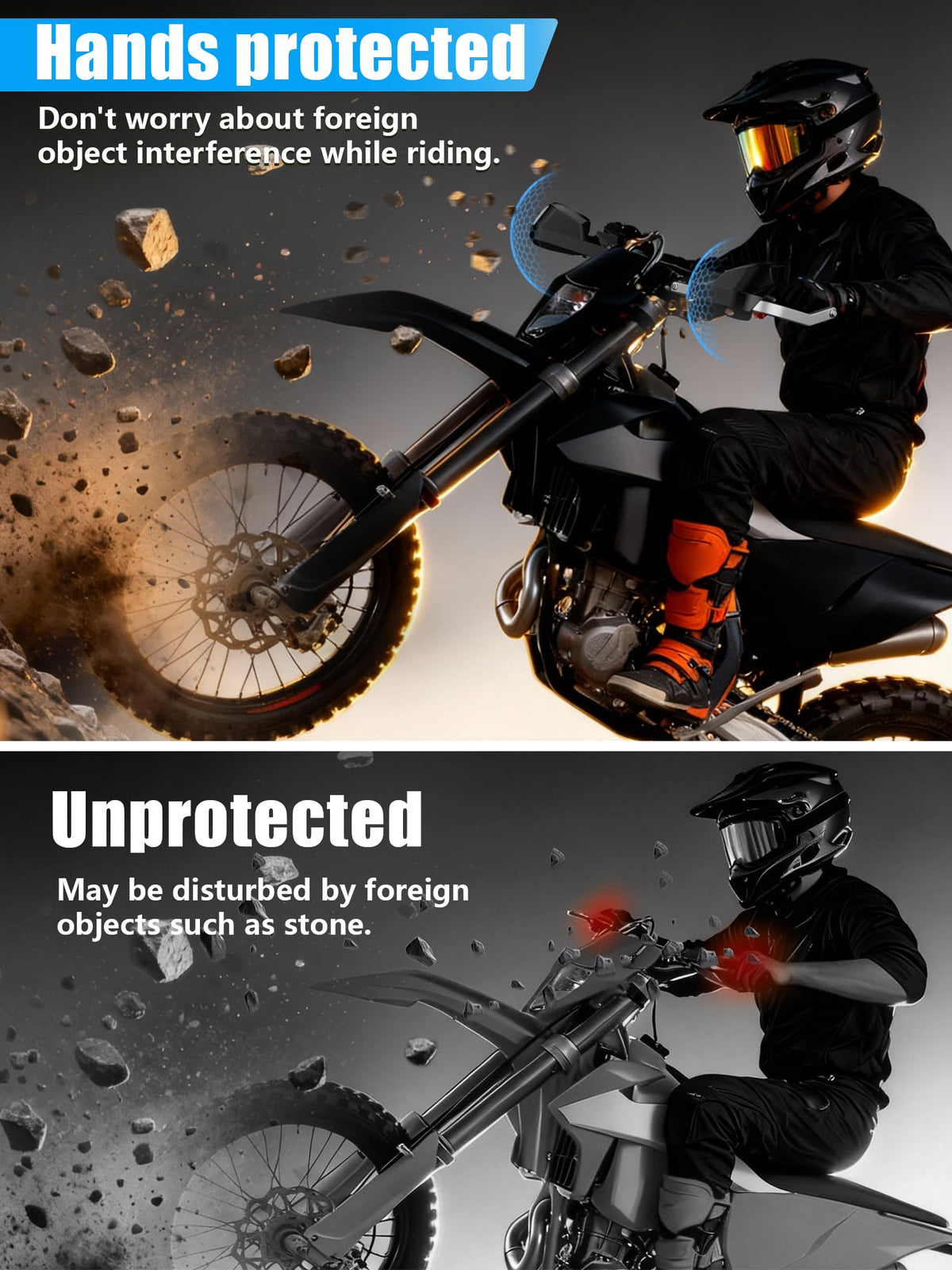JFG RACING installed on a dirt bike demonstrating hand protection while riding