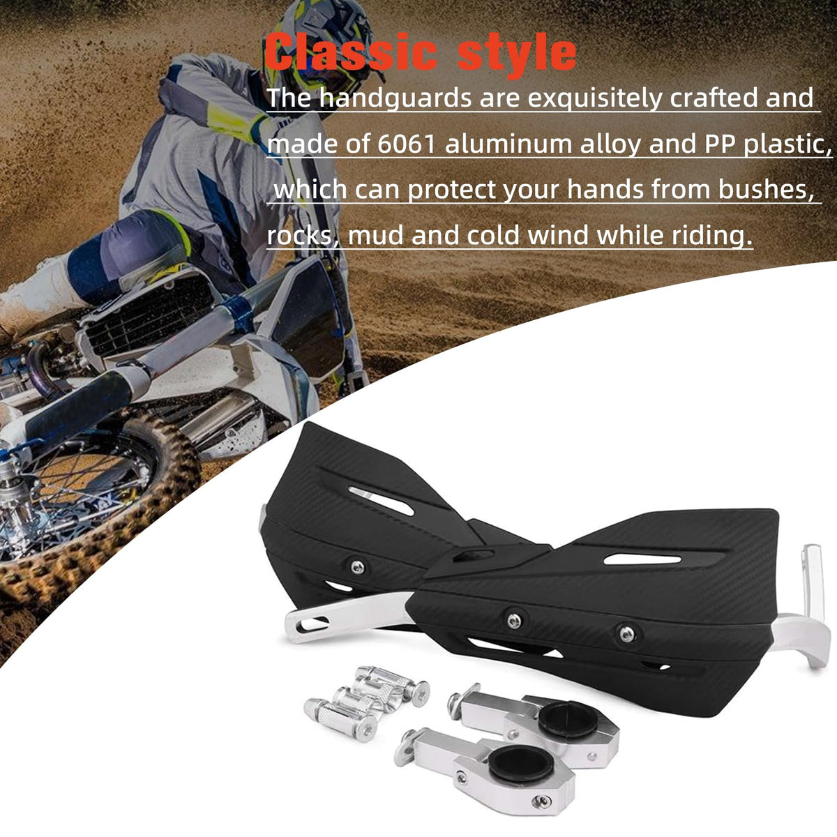 JFG RACING hand guards installed on dirt bike protecting levers and cables