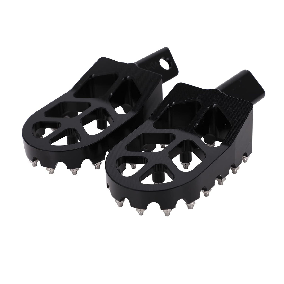 JFG RACING pegs held in hand to show size and lightweight 6061-T6 aluminum build