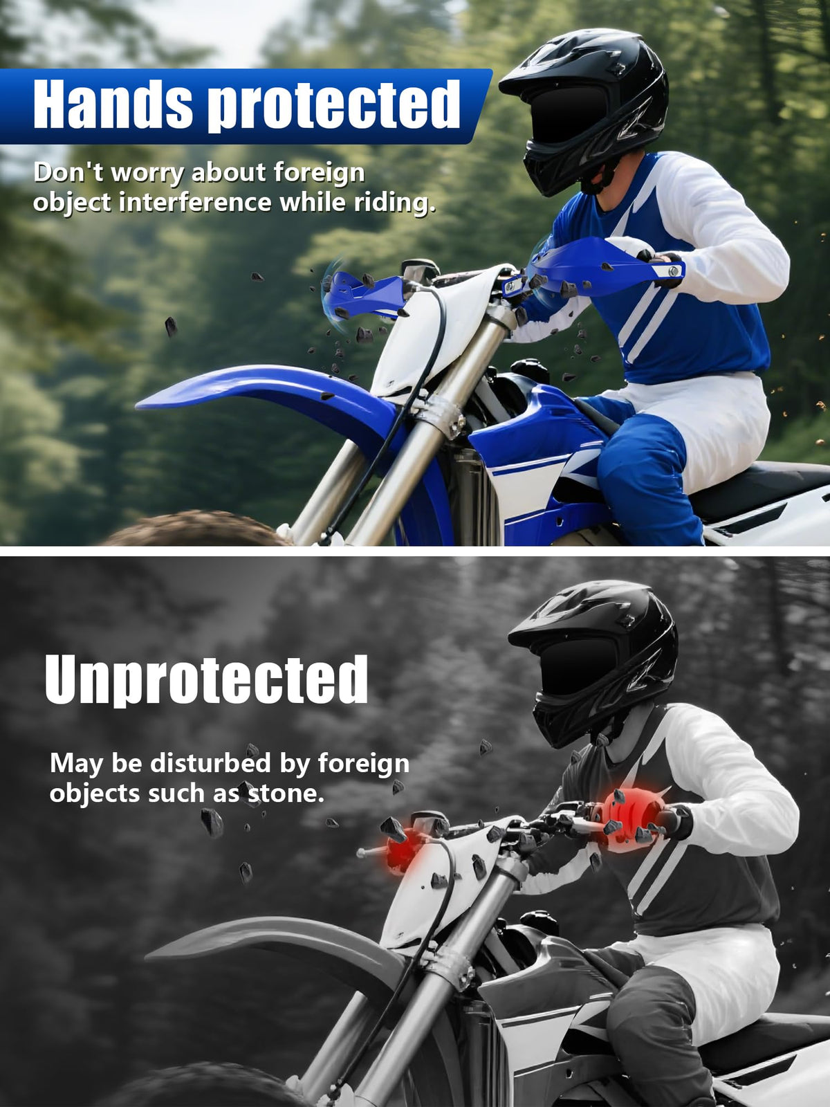 JFG RACING handguard mounted on dirt bike showing protective coverage benefit