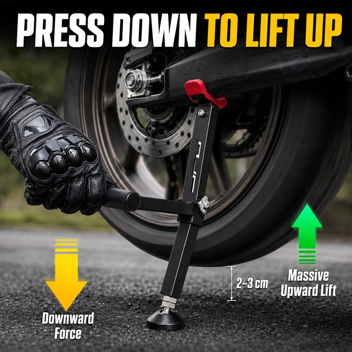JFG RACING close-up of the press lever illustrating effortless lift advantage