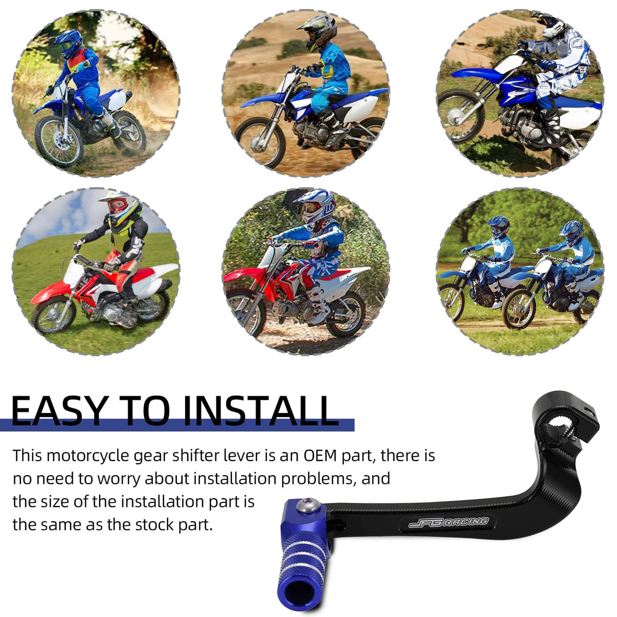 JFG RACING lever next to footpeg showing compact scale and rider-friendly reach