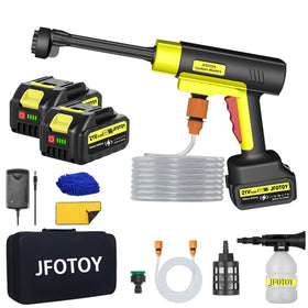 JFOTOY front view of packed cordless car washer showing portability and compact storage