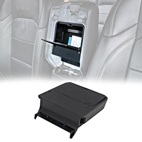 JHD-TOGO front view console installed in Jeep center armrest showing sleek black finish and discreet storage