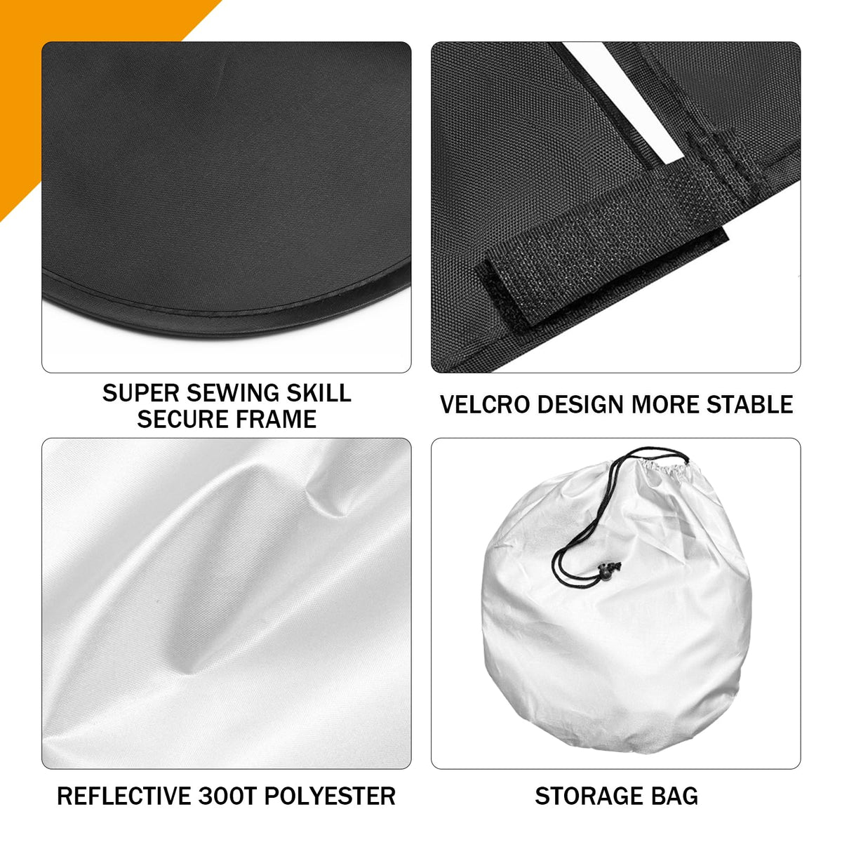 JHGFVC folded sun shade in storage pouch for compact convenience