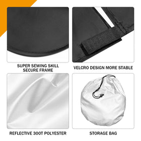 JHGFVC folded sun shade in storage pouch for compact convenience