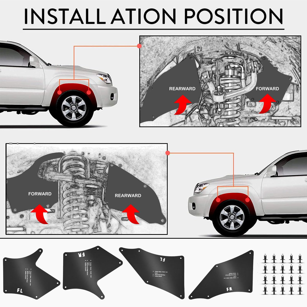 jiankun liner installed in front wheel well protecting suspension parts