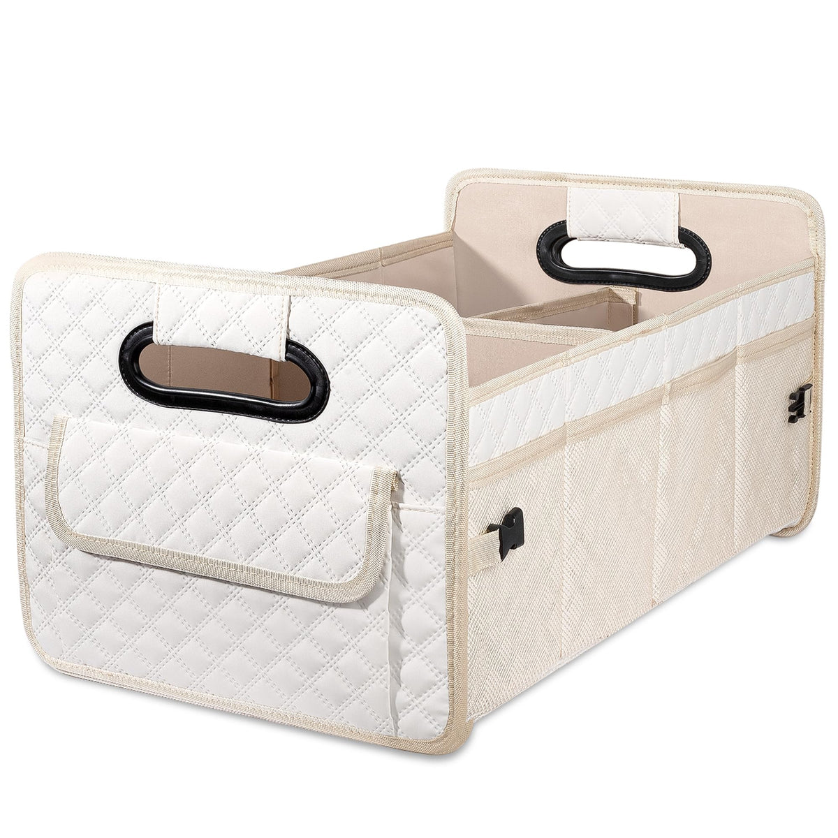JiatuA front view of organizer showing roomy beige compartments and quick access
