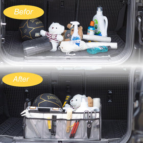 JiatuA positioned in car trunk filled with groceries to prevent shifting