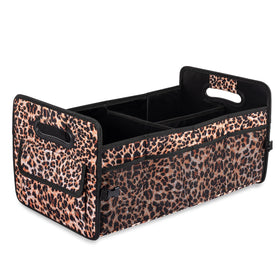 JiatuA front view of leopard-print organizer showing pockets and buckle for tidy storage