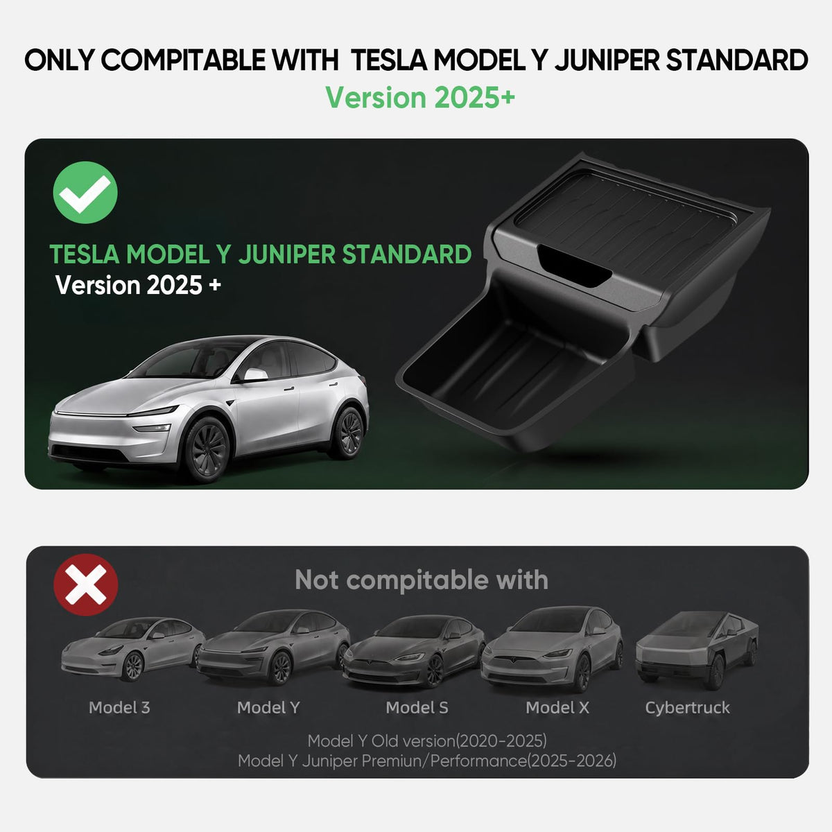 Jicxv installation in Tesla Model Y Juniper console illustrating tool-free fit
