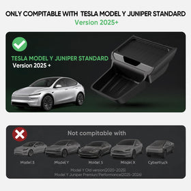 Jicxv installation in Tesla Model Y Juniper console illustrating tool-free fit