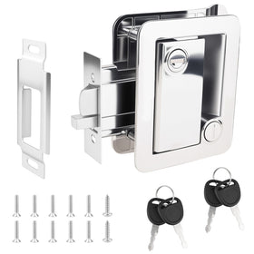 Jiimee front view of chrome RV door lock showing durable finish and clear fit benefit