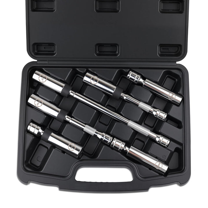 Jiimee front view of 6-piece socket set showing sizes and compact case for easy storage
