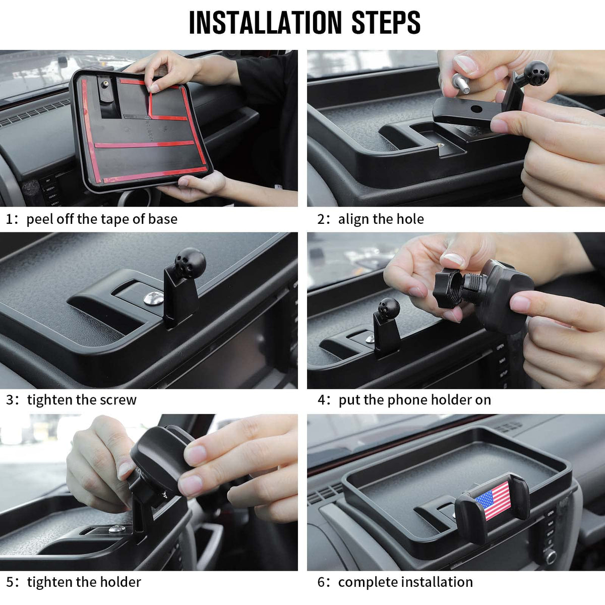 Jimen underside showing automotive double-sided tape for no-drill installation