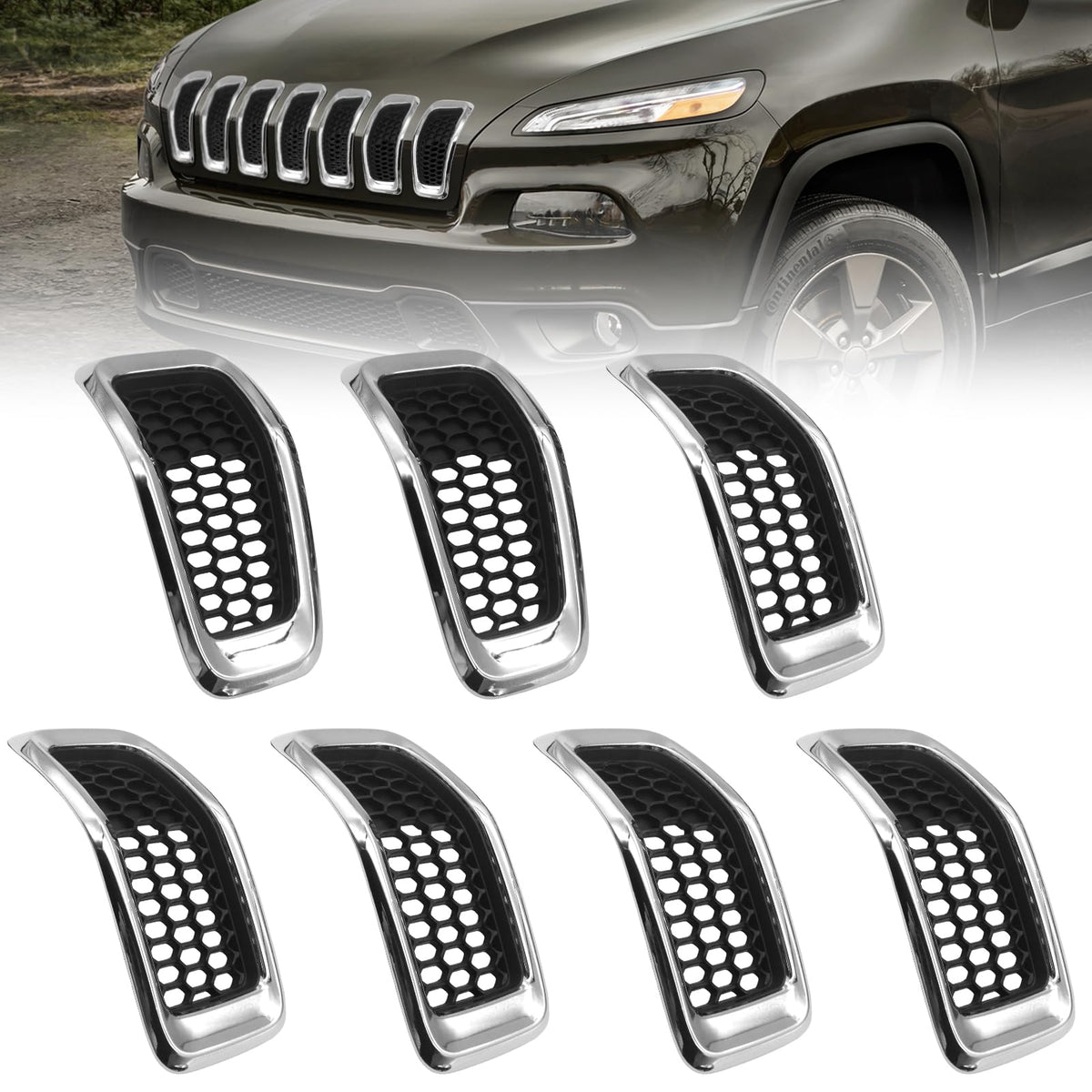 JINCHEN front grille inserts packaged, shows full kit and fitment benefit