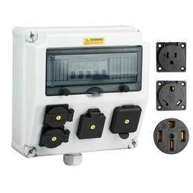 JINDOUZI front outlet panel showing all three sockets and labels for easy identification and safe connections
